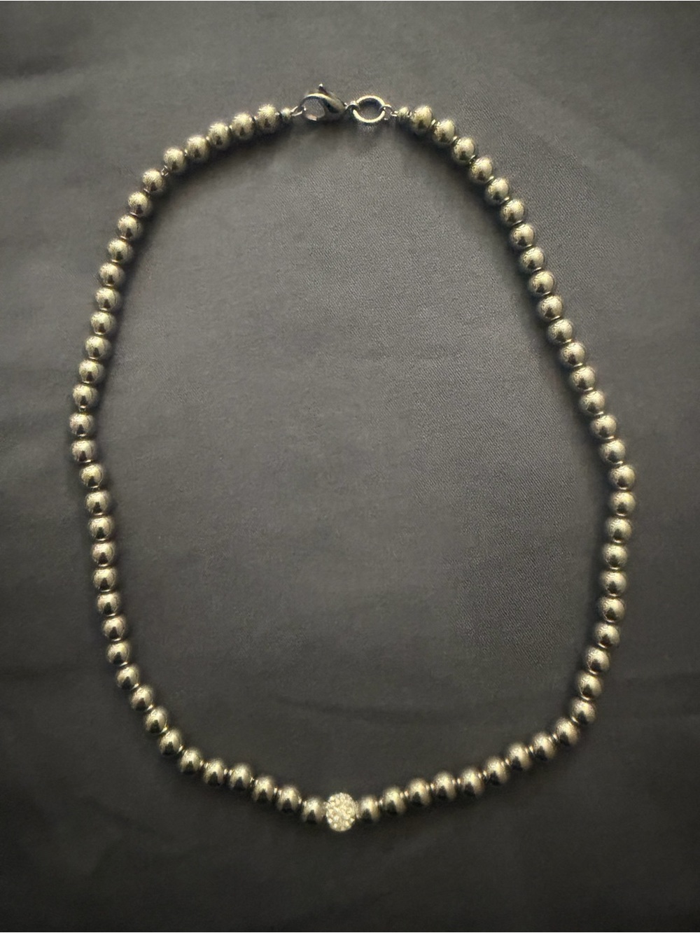 Beaded Silver-Tone Necklace with Pavé Accent